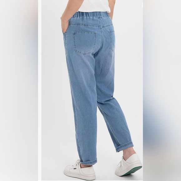 Womens NWT Lightwash Elastic Waist Drawstring Denim Jeans NWT Sz. 2 Lightweight - Picture 3 of 9